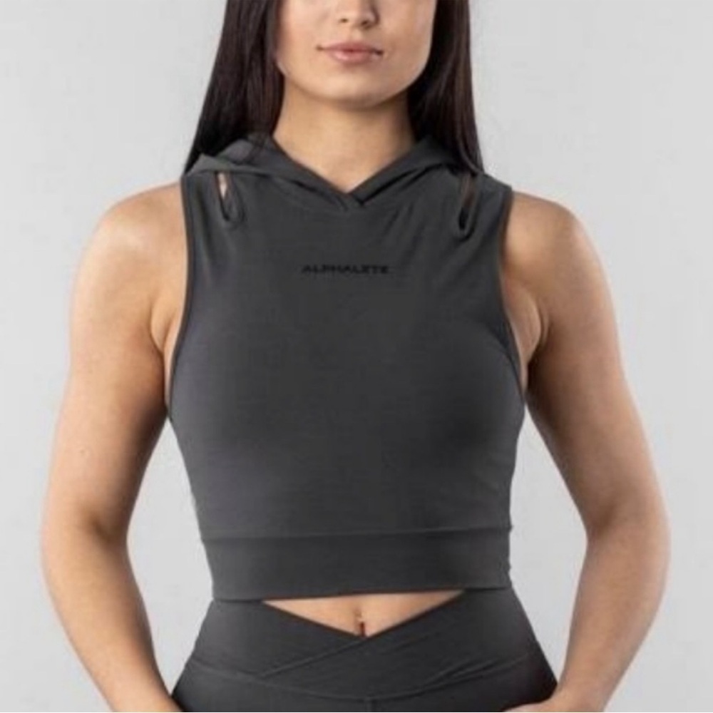 Alphalete XS Surface Sleeveless Crop Hoodie Dark Gray Athletic Top